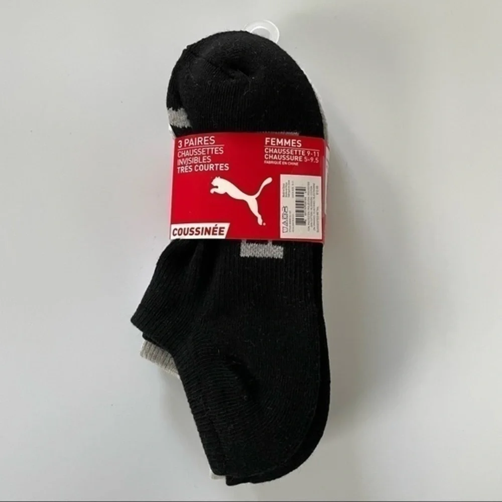 Puma women’s invisible no show liner socks 3 pack white gray black size 5-9.5